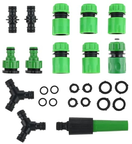 DRELD Hose Connector Kit - 25Pcs Plastic Quick Adapter Garden Hose Fittings | Hose Connectors, 2-in-1 Tap Adapters, Spray Nozzle, Y Hose Splitters for Garden Hose Connections (Green)