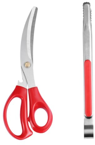Ensemble de ciseaux et pinces pour barbecue coréen, ciseaux de cuisine et pince de cuisine en acier inoxydable, pinces à barbecue pour la cuisine, outil de barbecue coréen rouge, ustensiles de cuisine