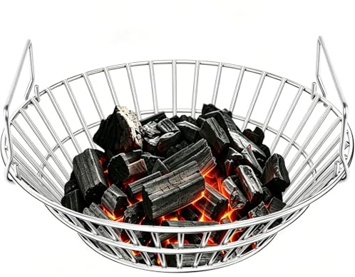 Foedo askkorg rostfritt stål kolaska korg, 35 cm kolaskkorg passar för stor BGE grill, passar också för Kamado Joe Classic och andra liknande grillar. Mobilhandtag.