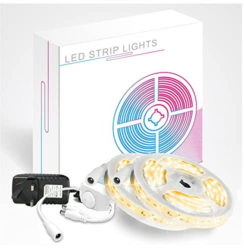 phopollo Led Strip Light Warm White 10M 12V 2700K Brightness 600 LEDs Flexible 2835 Led Lights for Kitchen Cabinet Stair, 2 Rolls of 5m