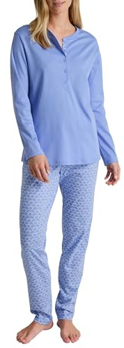 CALIDA Daylight Dreams pyjamas, lång dam, tillverkad av 100% bomull, Hydrangea Blue, 36-38