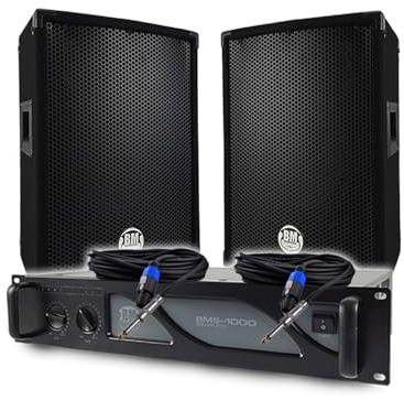 Pack Sono DJ BM Bmsonic Amplificateur BMS1000 1000W, Paire d'Enceintes Passives BMS08 2x300W, Câbles, Sonorisation Pro