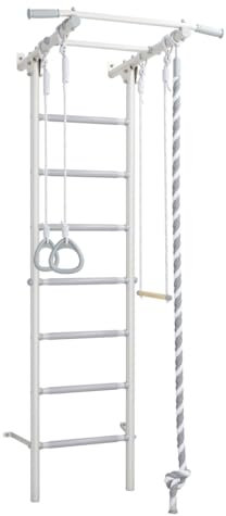 Gymnastikleiter Turnwand Gym Sprossenwand Kletterwand Klettergerüst Sportgerät mit Stange Seil Ringe Fitness Kinder Erwachsener Comet Next 6 weiß