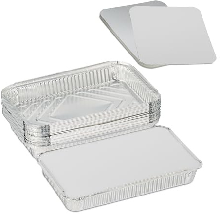 Relaxdays Aluminiumbehållare med lock, set om 25, 1800 ml, bakning, grill, matlådor för gastronomi stor, silver