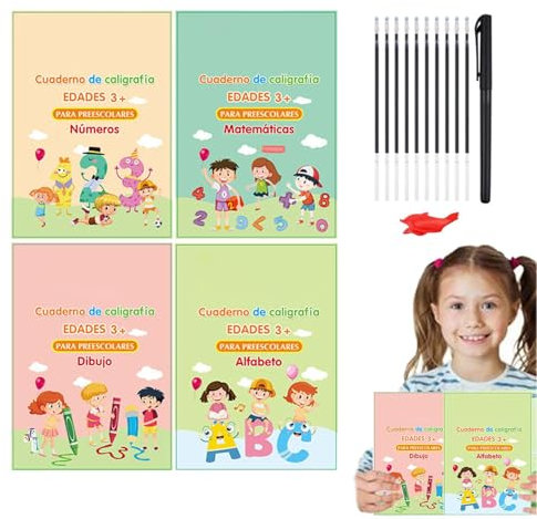 Jingmiger Spanische Handschriftbücher für Kinder, Arbeitsbuch zum Üben des spanischen Schreibens - Wiederverwendbares Handschrift-Notizbuch für,Spanische Schreibübungsbücher für, Mädchen, Kinder