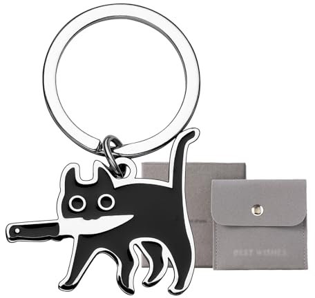 Yeedim Porte-clés couteau chat noir, porte-clés unique en métal, convient pour les hommes et les femmes, noir, Small