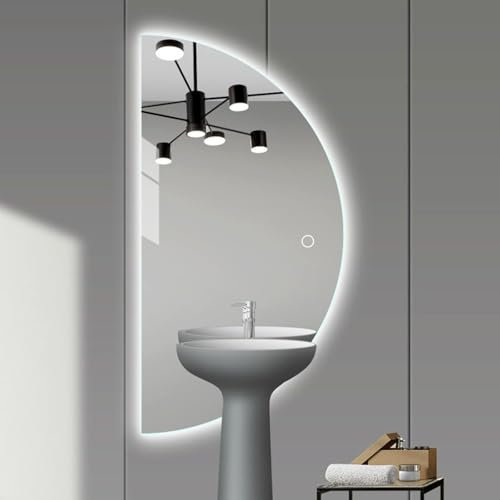 Mirocrafta Specchio da Bagno Illuminazione a LED Retroilluminata a Mezzaluna, Specchio Cosmetico Intelligente, Specchio da Parete Irregolare, per Camera da Letto, Soggiorno, Bagno, Ingresso(Left Cut,8