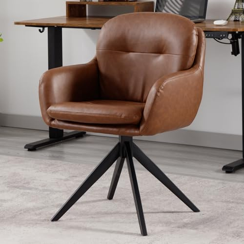 Ya-Home Chaise de Bureau Ergonomique Pivotante Fauteuil de Bureau en Cuir PU Chaise pour Chambre Confortable avec Pieds en Métal, Marron