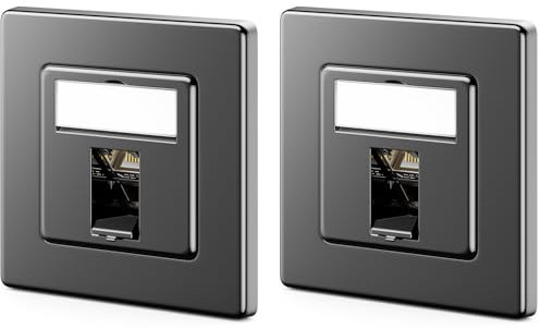 deleyCON 2x Toma de Red CAT7 1 Puerto - 10 Gigabit - Toma Empotrada Ethernet LAN/de Datos Blindada + 2x Conector Keystone CAT 7 RJ45 para Cable de Red DSL/Patch/Instalación - Negro