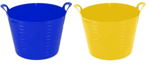 Medium 40L 𝒀𝑬𝑳𝑳𝑶𝑾 & 𝑺𝑲𝒀 𝑩𝑳𝑼𝑬 Tub Storage Bucket/Multipurpose Rubber Flexible Container with Handles For Home & Garden [MADE IN U.K]
