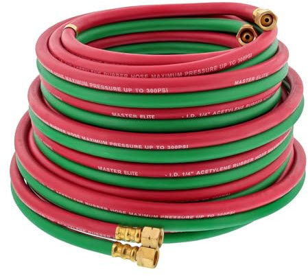 RSBFER Tuyau de Chalumeau oxygène-acétylène 1/4 po, Tuyau de soudage Double avec raccords 9/16 po-18 B, Tuyau de Chalumeau de Coupe pour Couper Le métal,50 FT