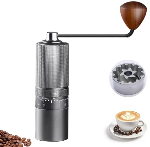Manual Coffee Grinder – 7-Star Stainless Steel Burr, Full Metal Body, Precision External Adjustment, Portable Hand Crank, Fit for Aeropress, French Press, Drip, Espresso (Silver Gray)