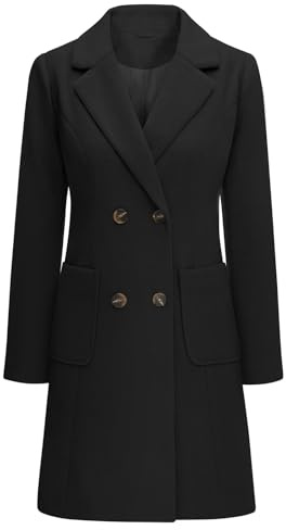 Yuson Girl Manteau Femme Hiver Manteau en Laine Classique Chaud Trench Coats Double Boutonnage À Revers Chic Manteaux Blazer Mi-Long Casual Veste(Noir, S)