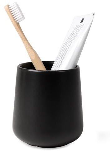 Bosilunlife Zahnputzbecher, 400ml Zahnbürstenhalter Tassen Badezimmerbecher aus Keramik, Matt Zahnbürstenbecher geeignet für Zahnbürste, Zahnpasta (Schwarz)