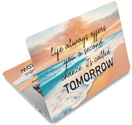 PLIGREAT Laptop Aufkleber Mit Inspirierendem Text Im Strand Look – Passend Für 12 13 13.3 14 und 15 Zoll Laptops – Universell Wasserfest Und Abnehmbar – Schutzfolie Für Notebooks