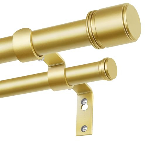 BOLITE Double Curtain Pole 90-182 cm, 25 mm Extendable Gold Curtain Pole