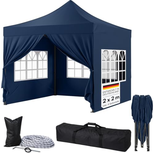 STEELSØN Rynara Pavillon 2x2 m - Faltpavillon mit 4 Seitenteilen – Gartenpavillon inkl Tragetasche, 3-Fach höhenverstellbar – Pop Up Gartenpavillon stabil wasserdicht/UV-beständig/Winterfest - blau
