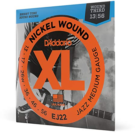 D'Addario Gitarrsträngar - XL Nickel Strings för elgitarr - EJ22 - Perfekt intonation, konsekvent känsla, pålitlig hållbarhet - För 6-strängade gitarrer - 13-56 Jazz Medium