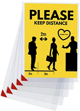 Tarifold FR 194779- Pack 5 Pochettes plastique A4 Adhésive Autocollante d’Affichage, affiche cadre repositionnable, Kang easy clic, coin couleur assortie