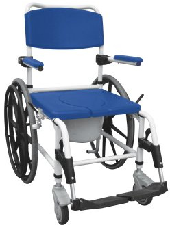 Drive Medical NRS185006 Aluminum Rehab Shower Commode Chair with Rear-Locking Casters, Blue