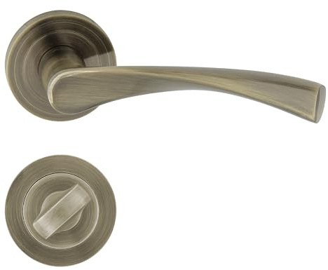 domino Türgriff Drückergarnitur WC - Badezimmer Set Rund-Rosette Türbeschlag für Badezimmertüren Set WC - Rosetten-Garnitur Türklinke aus Aluminium Bronze Türdrückergarnitur ROMANA-R M3