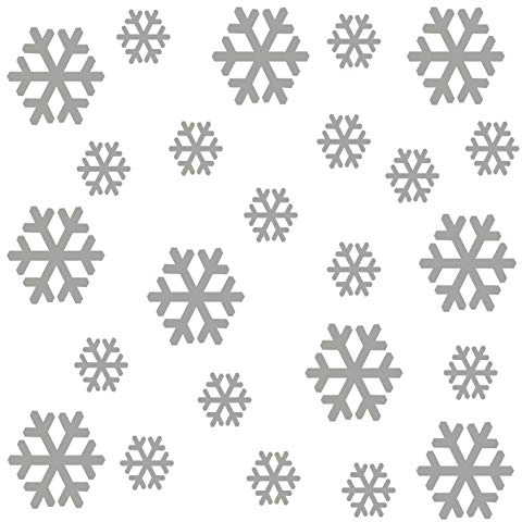 kleb-Drauf | 24 Schneeflocken | Silber - glänzend | Wandtattoo Wandaufkleber Wandsticker Aufkleber Sticker | Wohnzimmer Schlafzimmer Kinderzimmer Küche Bad | Deko Wände Glas Fenster Tür Fliese