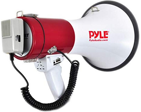 Portable Megaphone Speaker PA Bullhorn - Built-in Siren, 50W Adjustable Volume Control & 1200 Yard Range - Ideal for Any Outdoor Sports, Cheerleading Fans & Coaches or for Safety Drills - Pyle PMP52BT