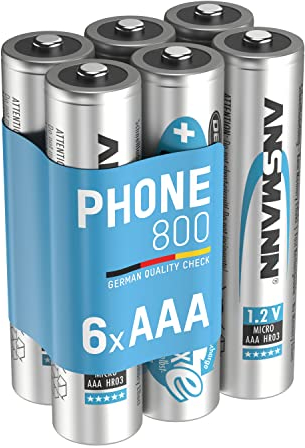 ANSMANN Piles AAA 800 mAh NiMH 1,2 V rechargeables (lot de 6) – Piles rechargeables pour téléphone fixe sans fil, babyphone, talkie-walkie, etc. – Accumulateurs AAA à faible autodécharge