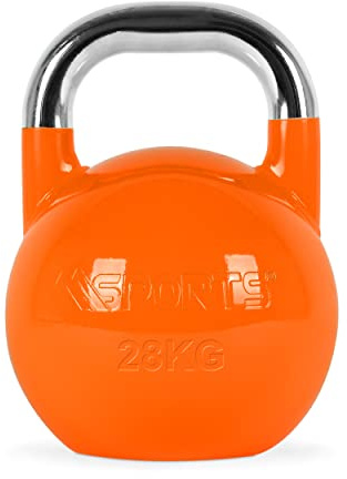 MSPORTS Kettlebell Competition Premium, da 4-36 kg, con esercizi per la postura (lingua italiana non garantita), di qualità professionale, 28 kg – arancione.