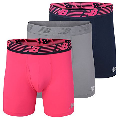 New Balance Men's 6 Boxer Brief Trunk Underpants Fly Front with Pouch, 3-Pack, Pink Zink/Pigment/Steel, Large