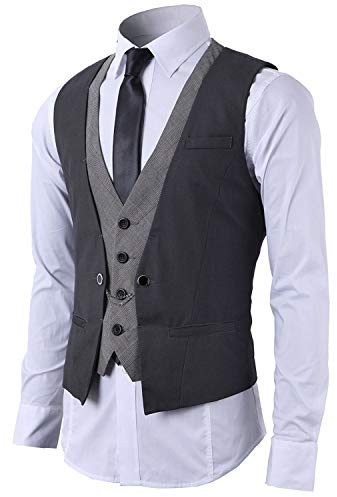 STTLZMC Gilet Uomo Slim Fit Elegante Casual Smanicato Scollo a V Panciotto Matrimonio Corpetto 2in1 Blazer(Niente Camicia),Grigio,x-Large