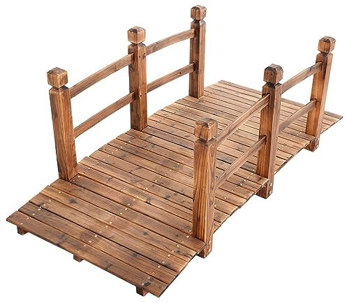 DREAMADE Holzbrücke für Garten/Dekoration, Teichbrücke aus massivem Holz, Dekobrücke Zierbrücke Gartenbrück mit Geländer