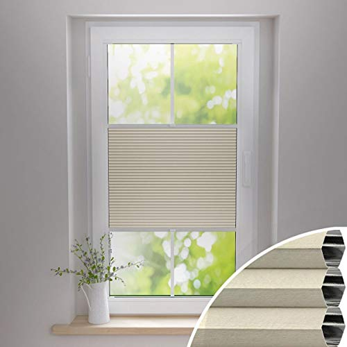 Gardinen21 Thermo Wabenplissee ohne Bohren | Waben-Plissee Klemmfix | Plissee 95x130 für Türen & Fenster | Sonnenschutz, Sichtschutz, Schallschutz, 100% Verdunkelung