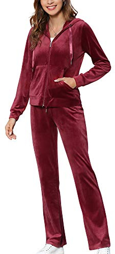 MessBebe Hausanzug Damen Trainingsanzug Set Jogginganzug Velour Sportanzug Anzug 2Teilig Freizeitanzug Oberteil Hose Kapuzenjacke Langarm Zipper Lange Sporthose alle Jahreszeiten