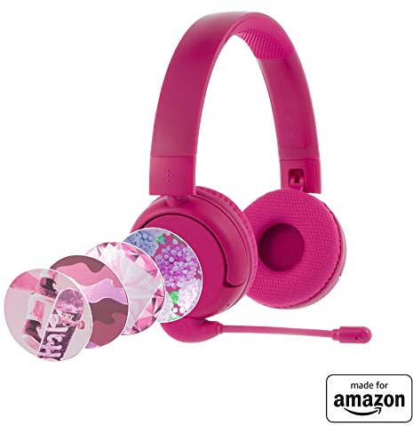 Brandneu und „Made for Amazon“: Bluetooth-Kinderkopfhörer BuddyPhones PopTime Pro mit Lautstärkebegrenzung und Bügelmikrofon (Alter: 3-12 Jahre), Pink