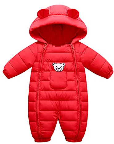 TDEOK Piumino per bambini: tuta invernale per bambini, tutina da neve, tutina per neonati, abbigliamento invernale, giacca da gioco, abbigliamento da bambino, giacca invernale, Colore: rosso, 100 cm