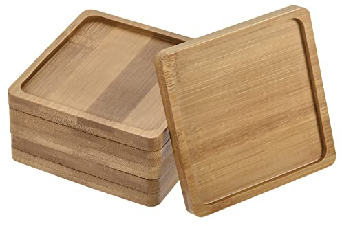 Lot de 6 soucoupes carrées en bambou de 10 cm pour intérieur (taille : 9 cm)