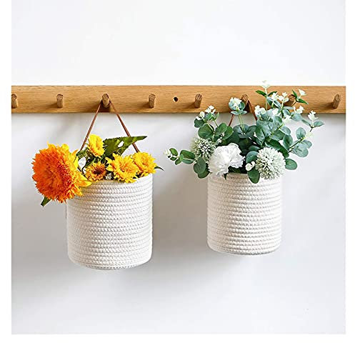 Hängende Pflanzgefäße, Wandkorb, Blumentopf, Hängepflanzgefäß, künstliche Blumen, Topfpflanzen, Aufbewahrungskorb für drinnen und draußen, Garten, Zuhause, hängende Blumentöpfe (Farbe: Beige L) (weiß)
