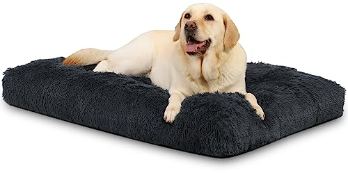KSIIA Panier Chien Grande Taille, 90x60cm, Coussin Chien Lavable en Machine, Tissu Peluche Doux, Base antidérapante, Tapis Matelas Lit Anti-Stress, Gris Foncé