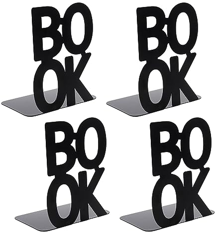 Lvjkes Buchstütze, 4 Stück Buchstützen Metall, Aushöhlen Buchstützen, Geeignet zum Lesenlernen, für die Schulbibliothek von Kindern und als Desktop-Speicher für das Heimbüro (Muster:Book)