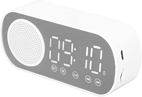 Haut-Parleur Horloge Miroir pour de Lecture, Réveil Numérique HiFi FM Radio Rechargeable, Portable et Double Réveil Fonction