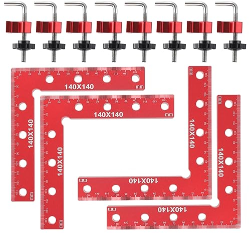 4 Stück 90 Grad Winkel Klemme Positionierwinkel Klemme 140 x 140mm, 8 Paare Befestigungsclips, Rechtwinklige Klemmen Holzbearbeitungswerkzeuge, L-Type Eckklemme für Boxen Bilderrahmen Regalschränke
