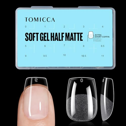 TOMICCA Ballerina Nageltips 510 Stück Falsche Nagelspitzen Ultra Kurze Coffin Nägel Tips für Nagelverlängerung und Nail Art DIY Nagelstudio zu Hause 15 Größen Künstliche Gel Nail Tips
