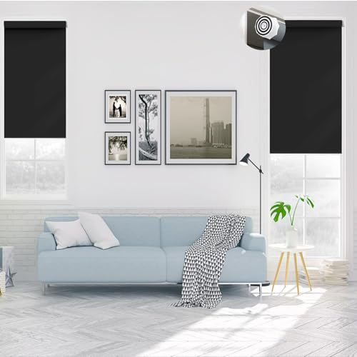 Rollo für Fenster Ohne Bohren 100 x 90 cm Hitzeschutz und Sichtschutz, Sonnenschutzrollo Seitenzugrollo mit Verstellbarer Kette für Türen und Fenster, Schwarz