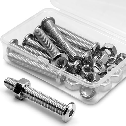 (10 pcs) M8 x 50mm Flat Round Hexagon Socket Head Screws Bolts and Nuts Set 304 Stainless Steel 18-8