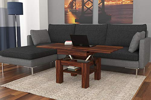 designimpex Cleo Couchtisch aufklappbar höhenverstellbar 75/150 cm in Nussbaum modern Ablage Wohnzimmertisch Esstisch Beistelltisch Sofatisch Couch Tisch Living Room Table Wohnzimmer