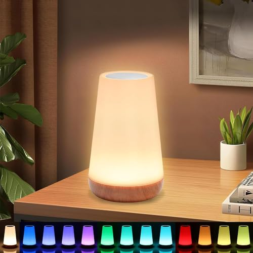 HOOMOOZ Table Lamp, Touch & Remote Control Bedside Night Light, 1800mAH Rechargeable Dimmable LED Lamp with 13 Colors & 5 Brightness, Cordless Lamp with Timer & Memory Function for Bedroom Living Room