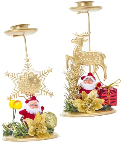 Cabilock 2stücke Weihnachtskerzenständer-ornament Kerzenhalter Schneeflocke Elch Fünfzackiger Stern Partydekoration für Zuhause und Tisch Schneeflocke Elch