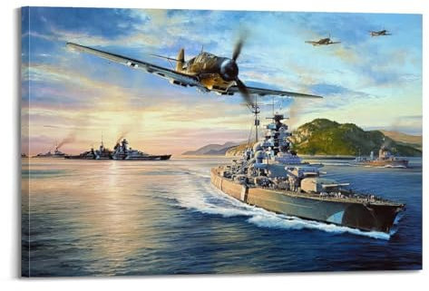 qiyan Poster, Motiv: Kriegsschiff, mächtiges Schlachtschiff, Bismarck, deutsches Schlachtschiff-Poster, dekoratives Gemälde, Leinwand, Wandposter und Kunstdruck, moderne