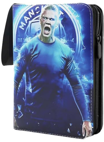 Oirigaga Fußball Karten Sammelalbum, Fussball Sammelkarten Album 4 Taschen 50 Seiten für 400 Karten, Sammelmappe Sammelheft Sammelbuch mit Reißverschluss Tragegriff, Wasserdicht PU-Leder Heft Ordner